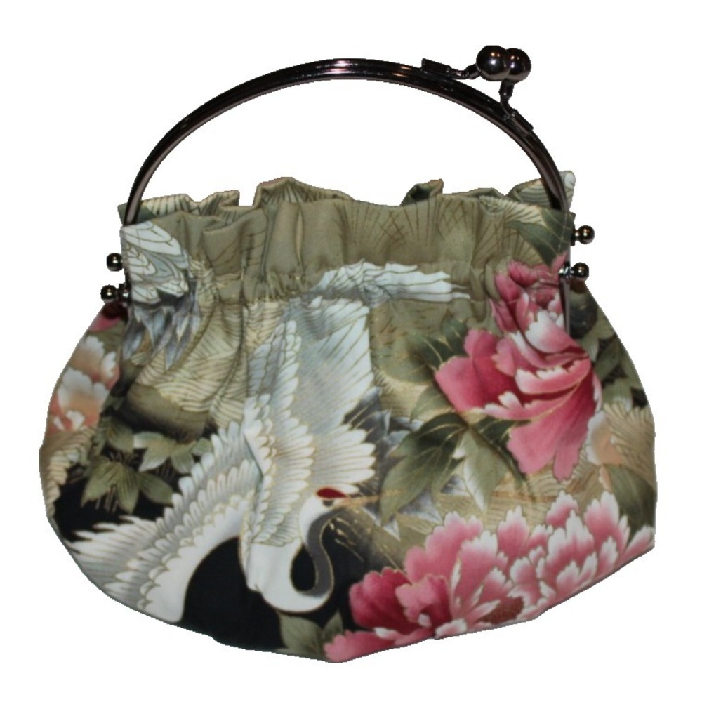 vintage aBBa cloth kiss lock clutch purse tropical flowers crane Made in Hawaii